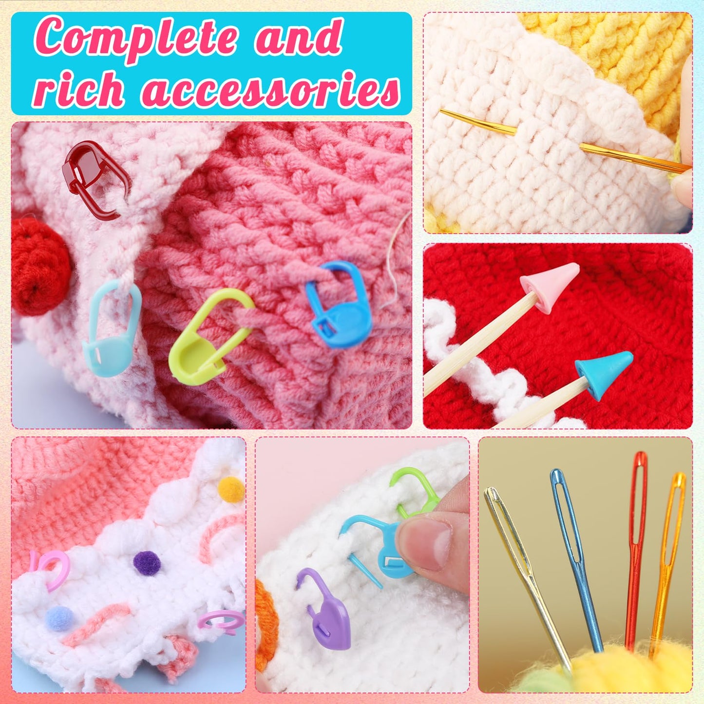 50 Pcs Yarn Needles, Darning Tapestry Needles Bent Kit, 24 Pcs Large Eye Weaving Crochet Blunt Yarn Needle for Yarn, Crocheting, Weaving with Stitch Markers Storage Box