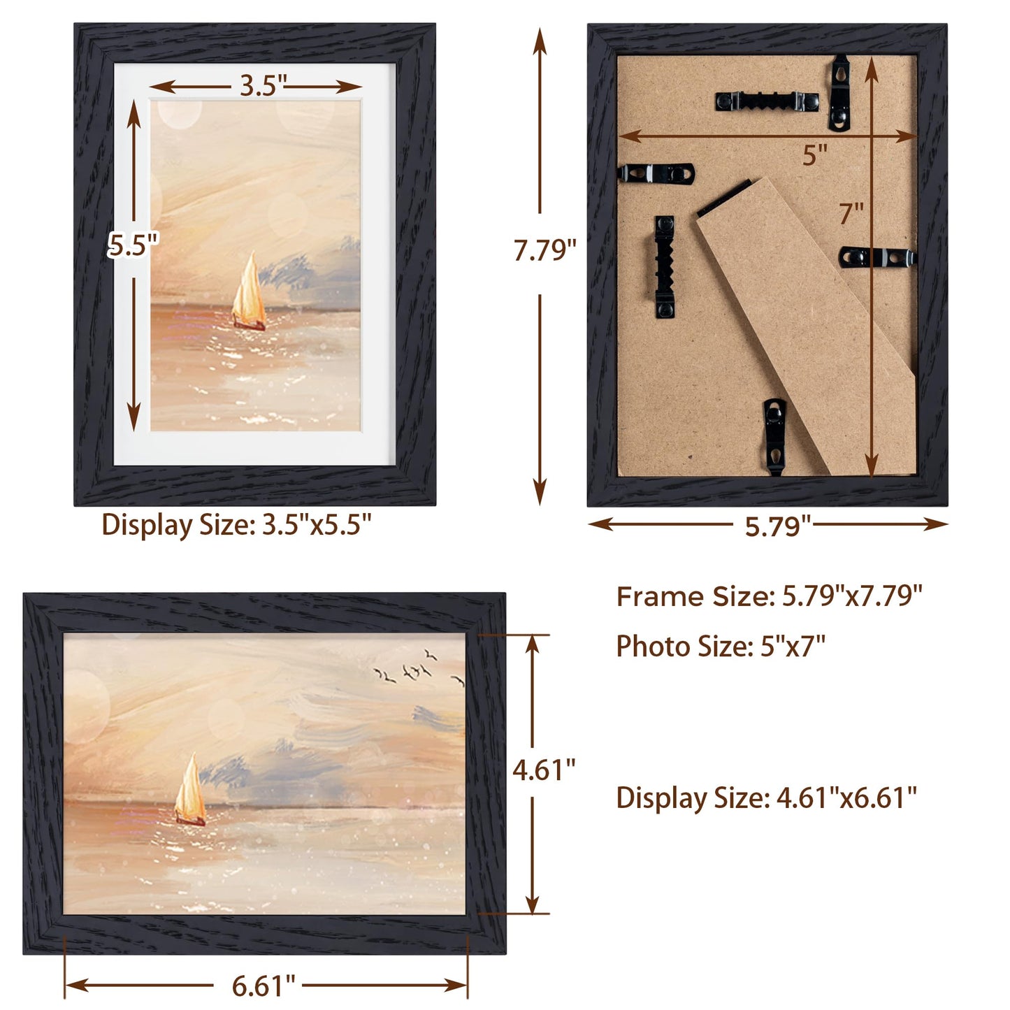 5x7 Black Picture Frame, 5 x 7 Photo Frame, Solid Oak Wood Frame 5 by 7 Frames, 5"x7" Picture Frame with Stand for Tabletop Display, 5x7 Frame Matted to 4x6, Black Frame 5x7, 1 Pack