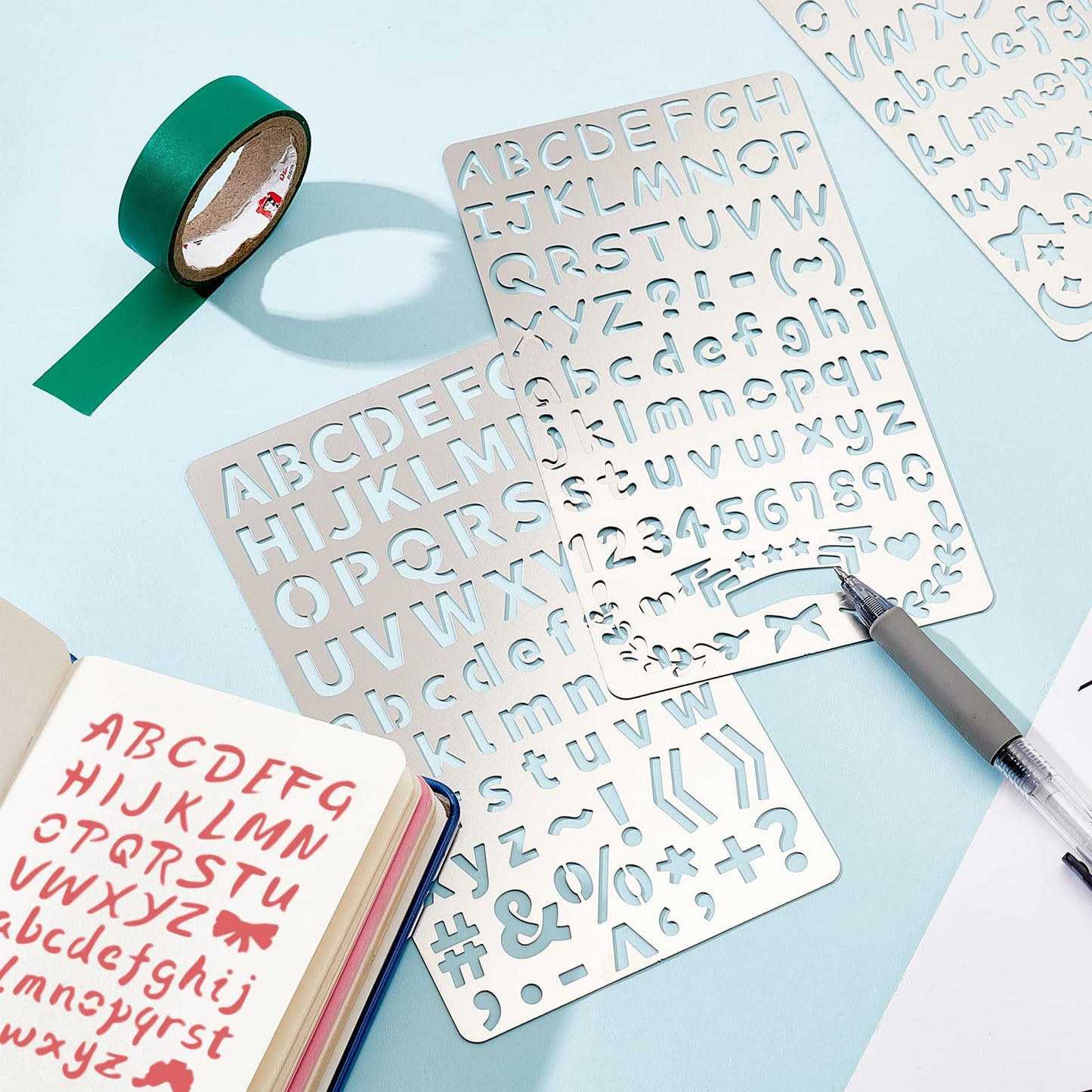 4PCS 4x7 Inch Metal Engraving Stencils Letter Number Metal Stencils for Wood Carving, Drawings and Woodburning, Engraving and Scrapbooking Project