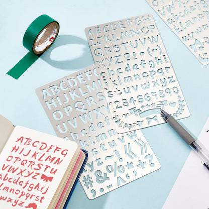 4PCS 4x7 Inch Metal Engraving Stencils Letter Number Metal Stencils for Wood Carving, Drawings and Woodburning, Engraving and Scrapbooking Project
