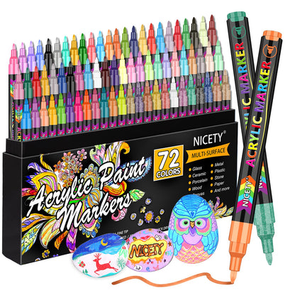 72 Colors Acrylic Paint Pens Paint Markers, Extra Fine Tip Point Acrylic Paint Pens for Rock Painting, Canvas, Wood, Ceramic, Glass, Stone, Fabric, DIY Crafts & Art Supplies