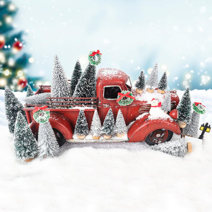 Mini Miniature Christmas Pine Tree Bottle Brush Trees Wooden Bases Tree for Your Village Desktop Xmas Holiday Party (Silver/Green 30pcs)