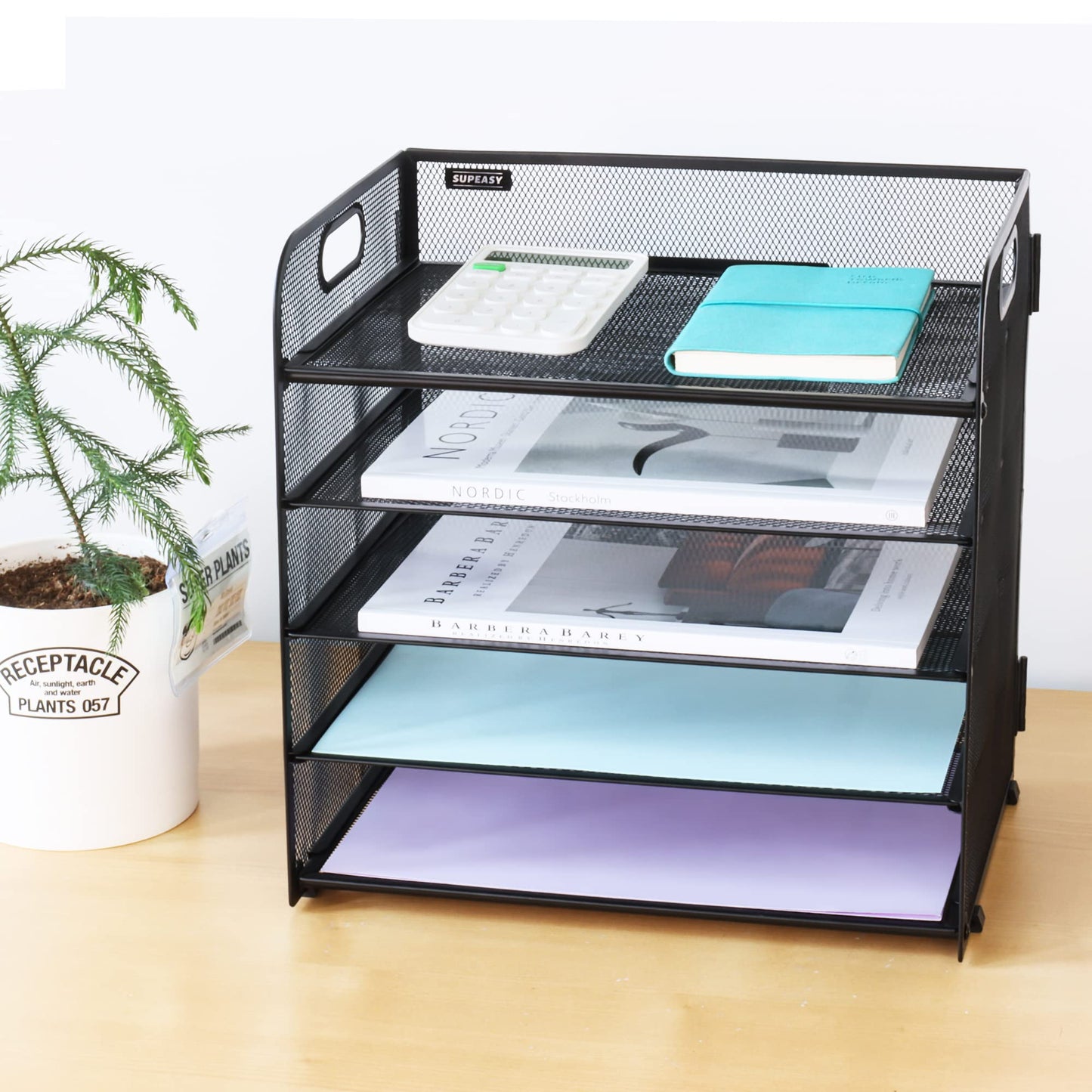 5 Trays Paper Organizer Letter Tray with Handle-Mesh Desk File Organizer, Paper Sorter Desk Organizer for Office, Home or School