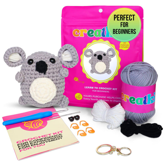Crochet Kit for Beginners – Koala | Easy DIY Crochet Animal Kit with Step-by-Step Video – Craft Set for Adults & Kids – Includes Yarn, Hook, Tools & More