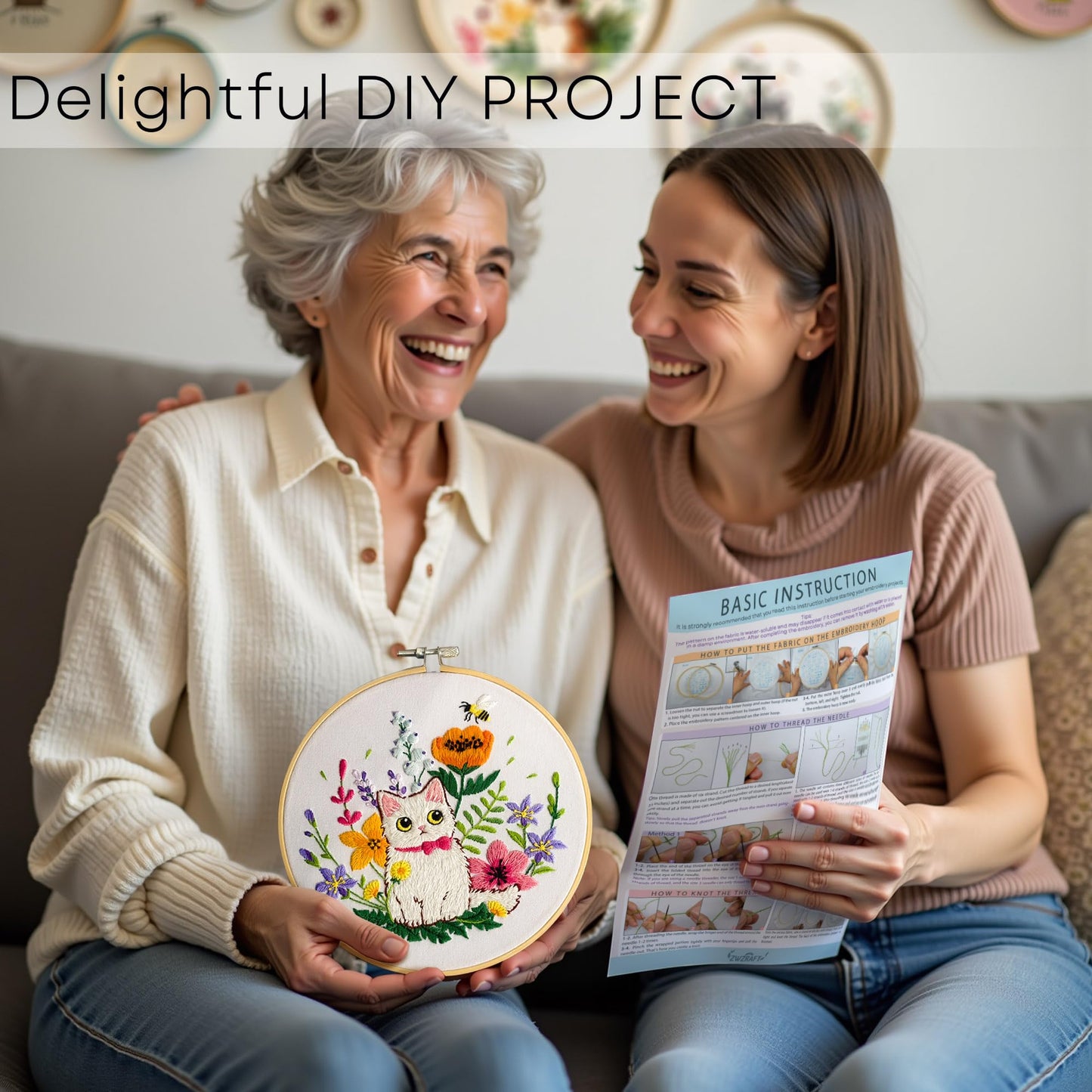 Embroidery Kit for Beginners, 4 Sets Cat Embroidery Kits, Needle Point Kits Adults Beginner, with Original Patterns, Detailed and Easy to Follow Step-by-Step Instructions