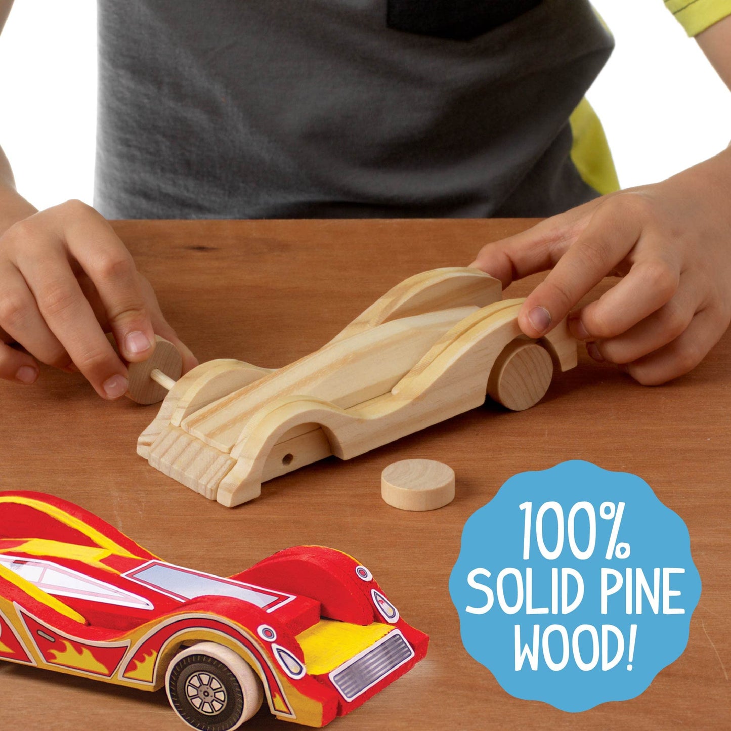 Build & Paint Your Own Wooden Cars by Horizon Group USA, DIY Wood Craft Kit, Easy to Assemble & Paint 3 Race Cars, Multicolored
