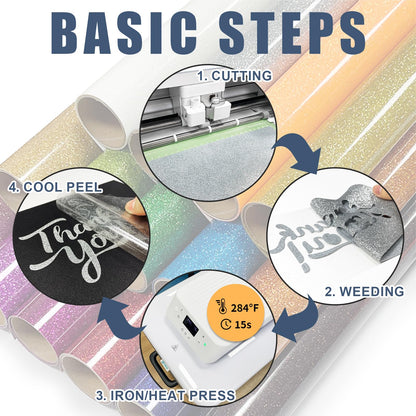 Silver Glitter Heat Transfer Vinyl 12" x 8 ft HTV for Shirts, Glitter HTV for All Cutter Machine - Easy to Cut & Weed for Heat Vinyl Design (Silver)