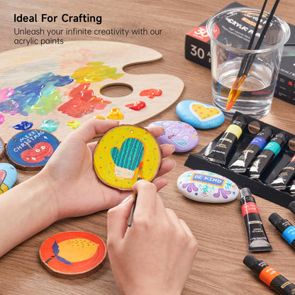 Acrylic Paint Set, 30 x12ml Tubes Artist Quality Non Toxic Rich Pigments Colors Great for Kids Adults Professional Painting on Rocks Canvas Wood Clay Fabric Ceramic Crafts