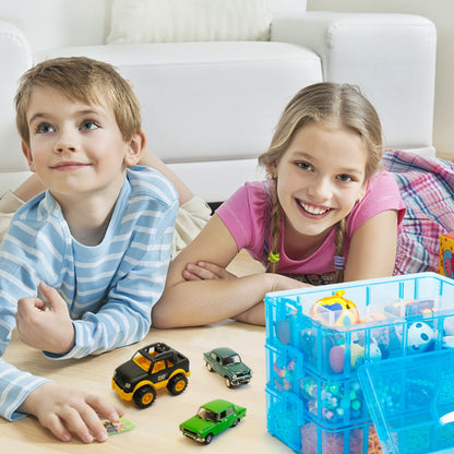 7 Layers Stackable Storage Container, 70 Adjustable Compartments (Blue) Stackable Storage Container, Perfect for Kids Toys, Art Crafts, Jewelry, Supplies, Mini Case & Letter Sticker Included