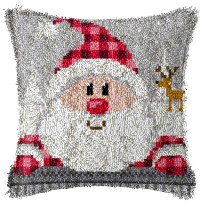 Latch Hook Kit, Christmas Latch Hook Kits for Adults DIY Decorative Pillowcase Embroidery Cross Stitch Arts Craft for Home Sofa Furniture 17X17inch Father Christmas