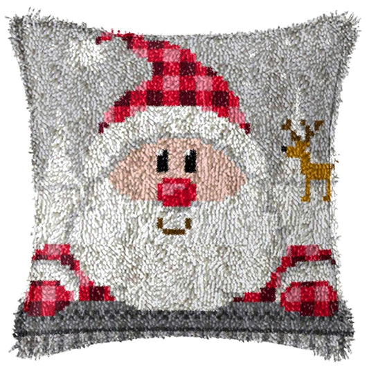 Latch Hook Kit, Christmas Latch Hook Kits for Adults DIY Decorative Pillowcase Embroidery Cross Stitch Arts Craft for Home Sofa Furniture 17X17inch Father Christmas