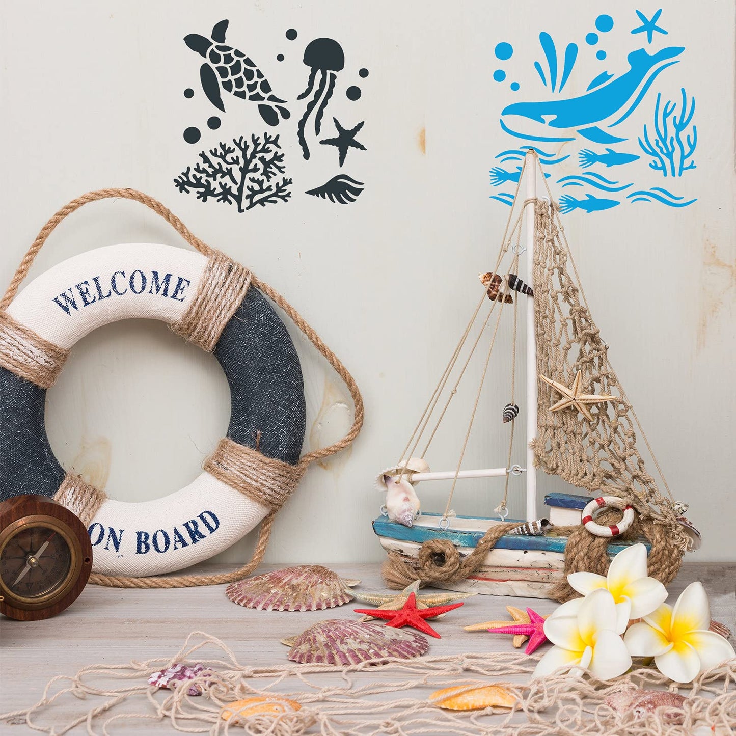 30 Pieces Sea Ocean Creatures Stencils 5 x 5 Inch Ocean Templates for Painting Sea Animal DIY Pattern Templates Mermaid Stencils on Wood for Scrapbooking Drawing Tracing Furniture Wall Crafts