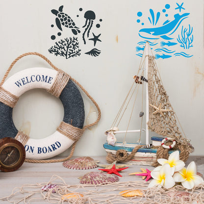 30 Pieces Sea Ocean Creatures Stencils 5 x 5 Inch Ocean Templates for Painting Sea Animal DIY Pattern Templates Mermaid Stencils on Wood for Scrapbooking Drawing Tracing Furniture Wall Crafts