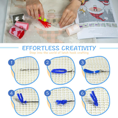 Latch Hook Kit, Christmas Latch Hook Kits for Adults DIY Decorative Pillowcase Embroidery Cross Stitch Arts Craft for Home Sofa Furniture 17X17inch Father Christmas