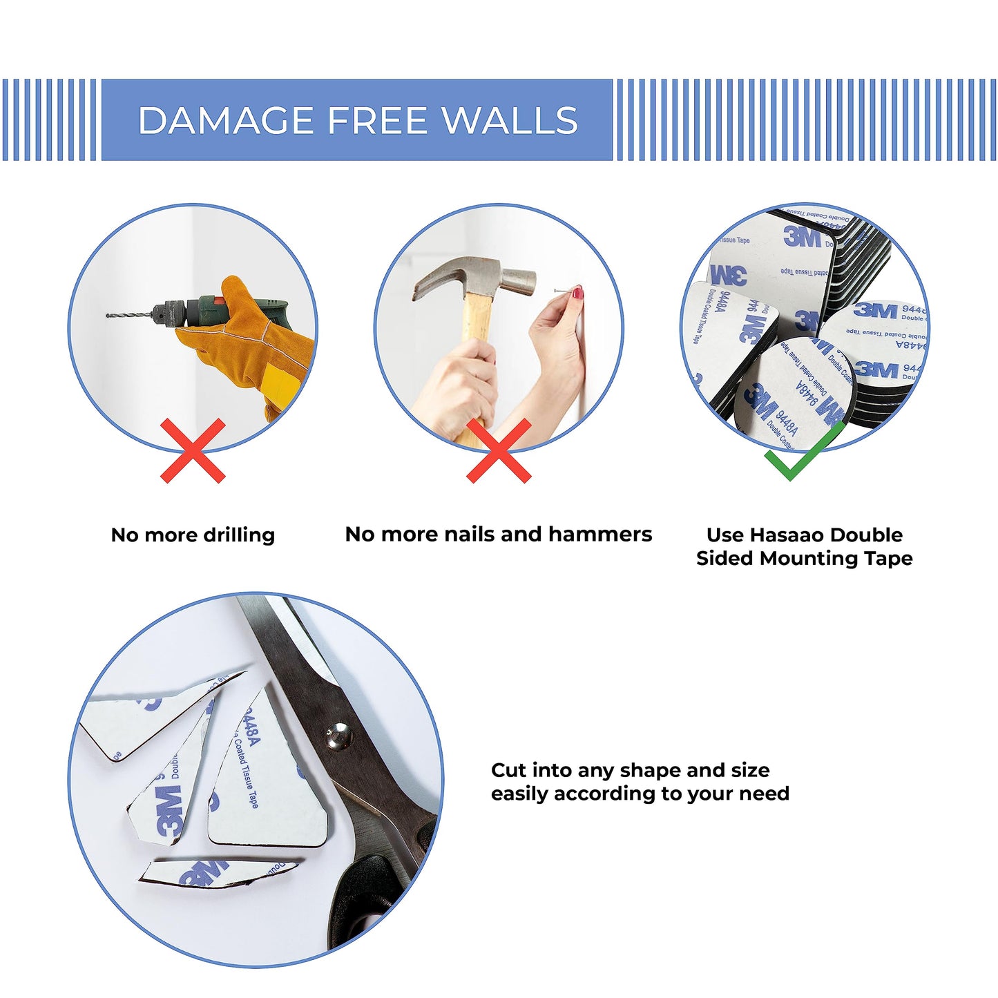 Double Sided Mounting Tape 60 Pcs Versatile Double Sided Adhesive Foam Mounting Tape Solution for Walls, Crafts, and More (Round, Square & Rectangle)