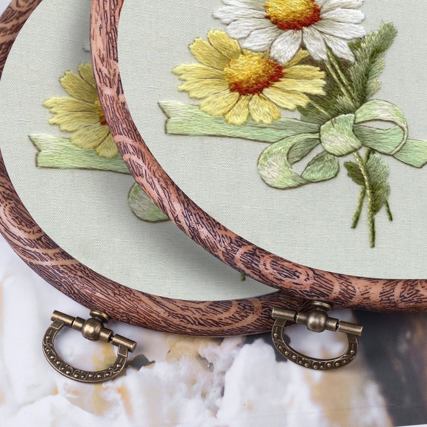 4 Pieces 6 Inch Round Embroidery Hoops Display Frame Circle, Cross Stitch Hoop Ring Imitated Wood Embroidery Kits for Art Craft Sewing and Christmas Ornaments