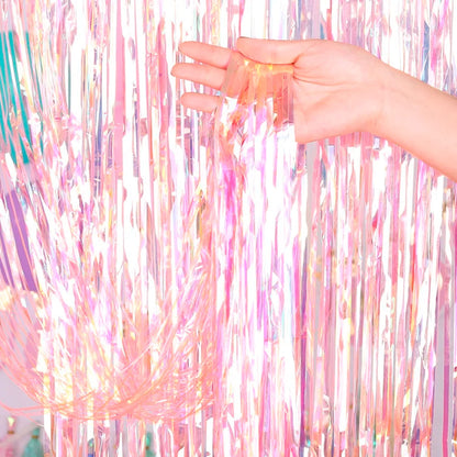 2 Pack Backdrop Curtain, 3FT x 8FT Metallic Tinsel Foil Fringe Curtains Photo Booth Background for Baby Shower Party Birthday Wedding Engagement Bridal Shower (Multicolor)