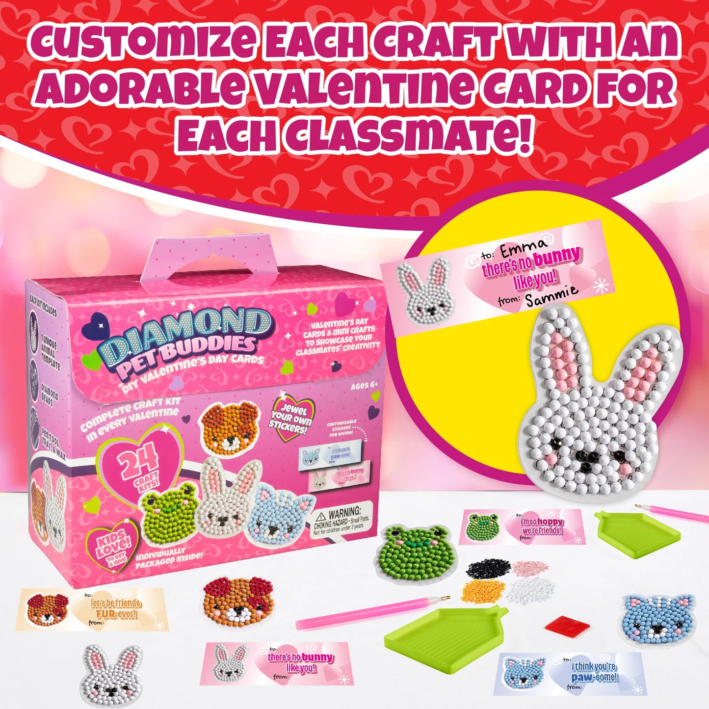 Pet Buddies Diamond Painting Kits (24ct)- Perfect Goodie Bag Party Favors for Kids Birthday Party -Each Includes Animal Gem Craft Activity & Sticker- Kids Multi-Item Party Favor Packs for Boys & Girls