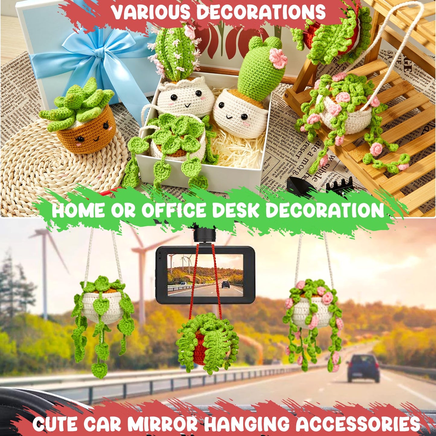 Crochet Kit for Beginners, Crochet Starter Kits for Adults Amigurumi Craft Knitting Crocheting Kits with Step-by-Step Video Tutorials, 6 Pack Hanging Potted Plants Family(40%+ Yarn