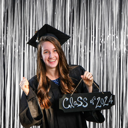 Black [Tinsel] Foil Fringe [Curtain] s, Melsan 3.2 x 8 ft Streamer Backdrop for Birthday, Graduation, Fiesta, Halloween [Party] Decor - Pack of 2