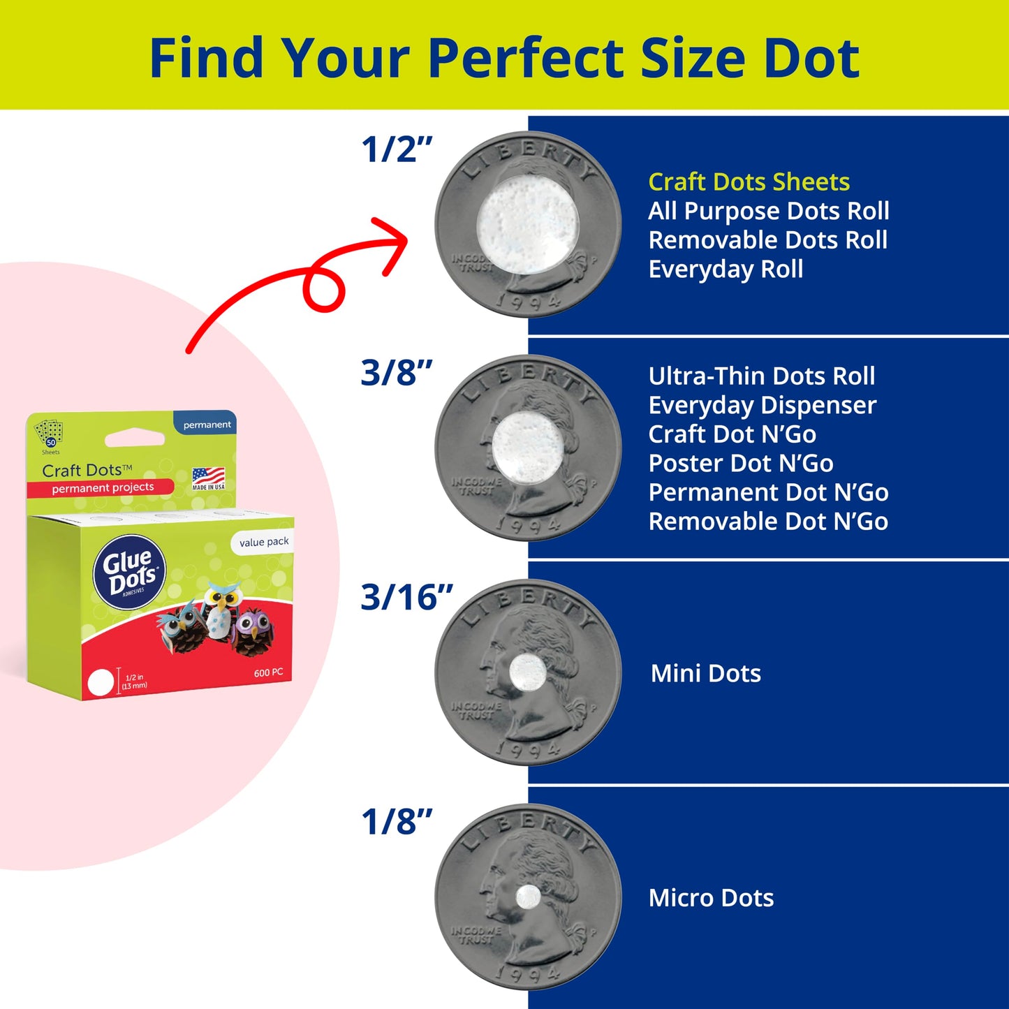 Craft Dots Value Pack, Double-Sided, 1/2", .5 Inch, 600 Dots, DIY Craft Glue Tape, Sticky Adhesive Glue Points, Liquid Hot Glue Alternative, Clear