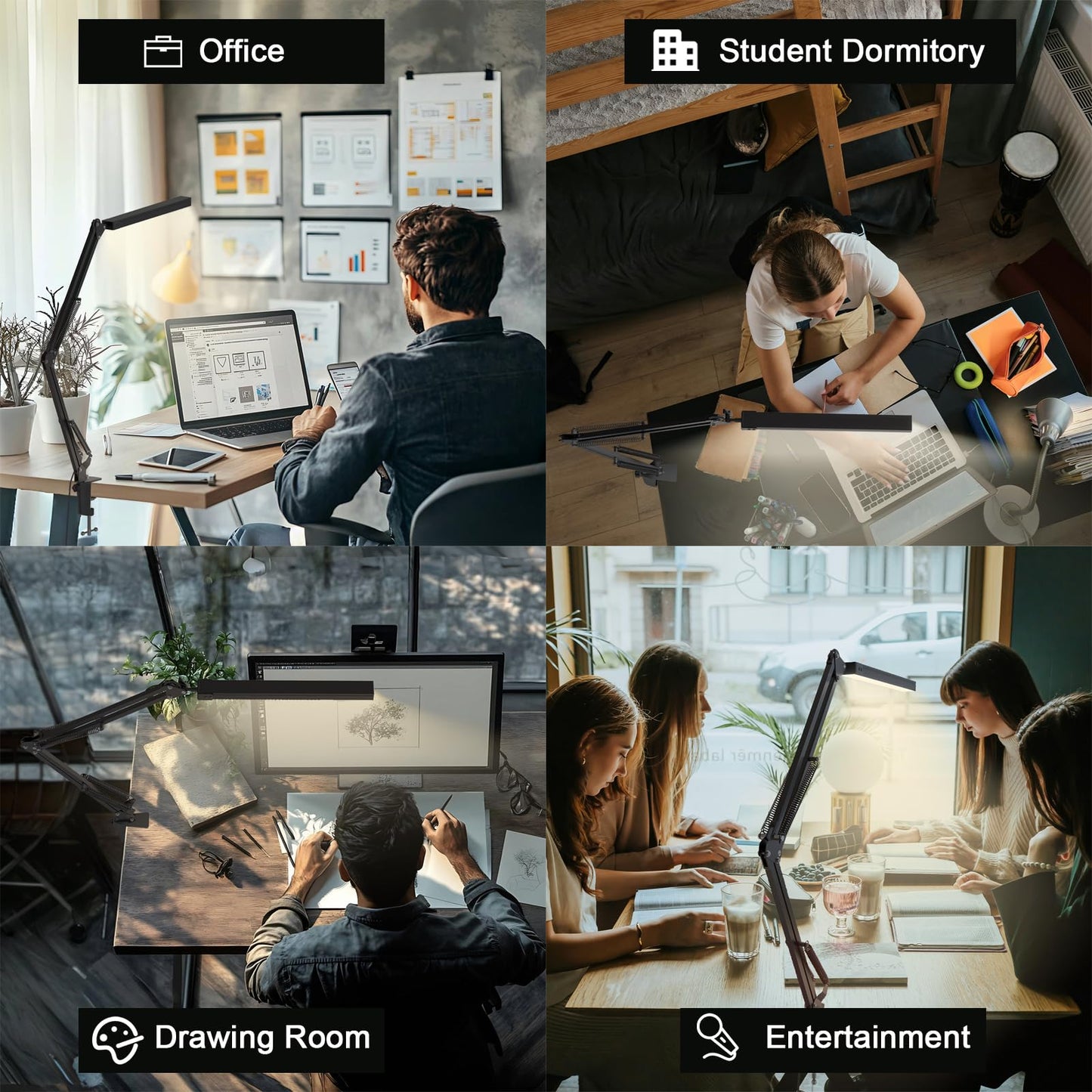 LED Desk Lamp for Home Office, Clamp-On with 5 Light Modes & Auto Shut Off | 14W Adjustable Brightness 5000K Eye-Caring Lighting for Study/Bedroom/Computer Desk