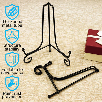 4PCS Premium Black Iron Plate Stands for Display 6 Inch, Decorative Solid Metal Plate Holders for Displaying, Mini Easel, Frame, Book, Card, Plaque, Bowl, Picture Stands for Display