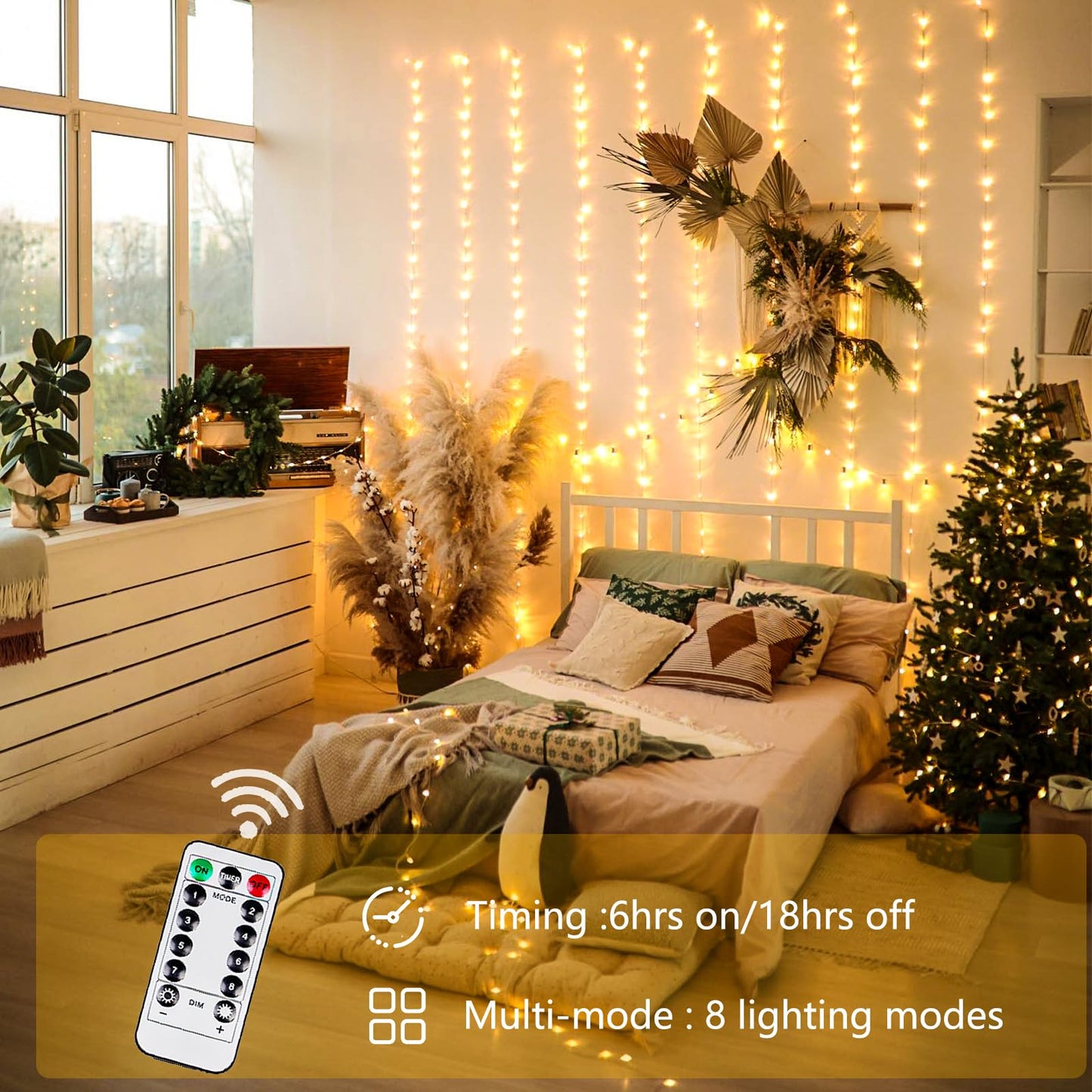 66FT 200 LED Christmas Fairy Lights Plug in with Remote and Timer, Waterproof Christmas String Lights Indoor Outdoor, Upgraded 8 Modes Twinkle String Lights for Bedroom Xmas Wedding Party(Warm White)