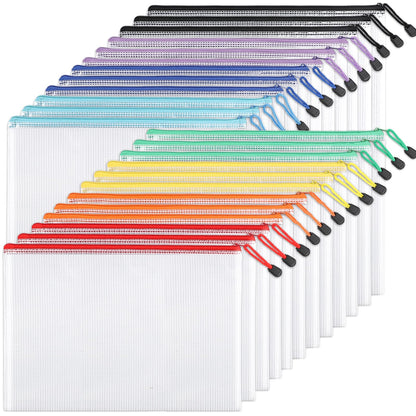 24pcs Mesh Zipper Pouch Bags, A4 Zipper Bags for Organizing Storage, Waterproof Zipper Pouches, Letter Size, File Bags for School, Toys, Puzzle, Board Games and Office Supplies