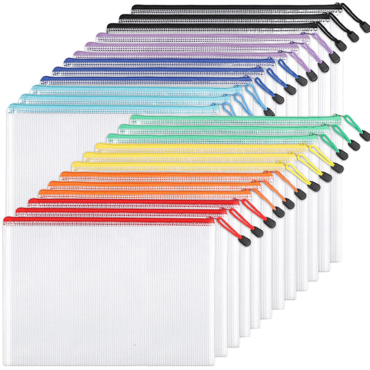 24pcs Mesh Zipper Pouch Bags, A4 Zipper Bags for Organizing Storage, Waterproof Zipper Pouches, Letter Size, File Bags for School, Toys, Puzzle, Board Games and Office Supplies