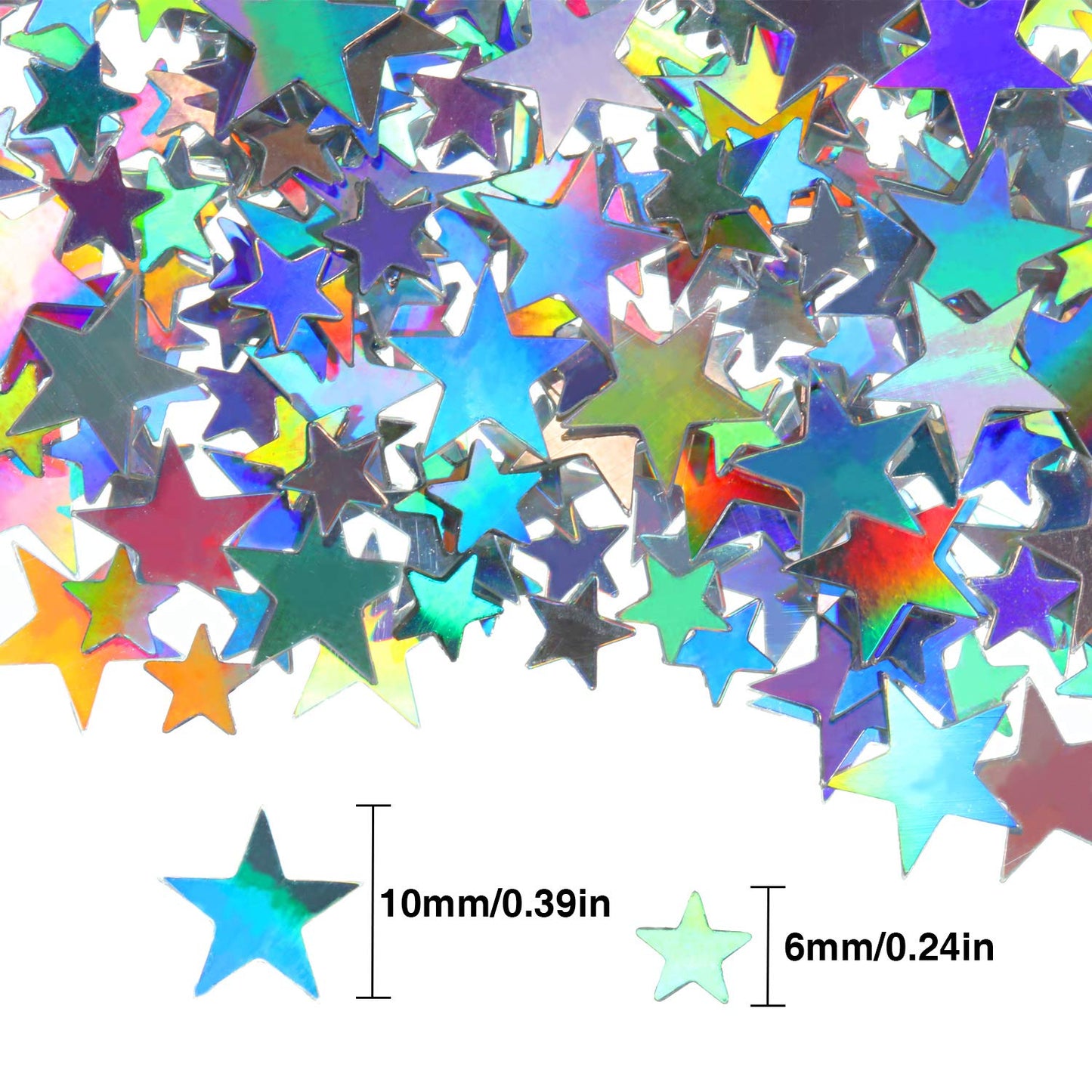 60g Star Confetti Glitter Table Confetti Metallic Foil Stars for Party Wedding Festival Decorations(Holographic Silver,10mm and 6mm)
