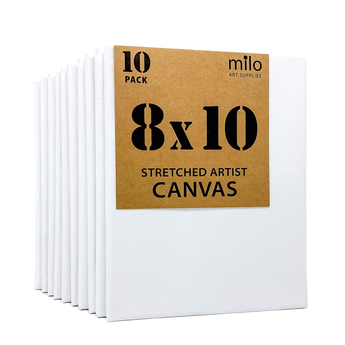 Stretched Artist Canvas | 8x10 inch | Value Pack of 10 Canvases for Painting, Primed & Ready to Paint Art Supplies for Acrylic, Oil, Mixed Wet Media, & Pouring, 100% Cotton with Wood Frame