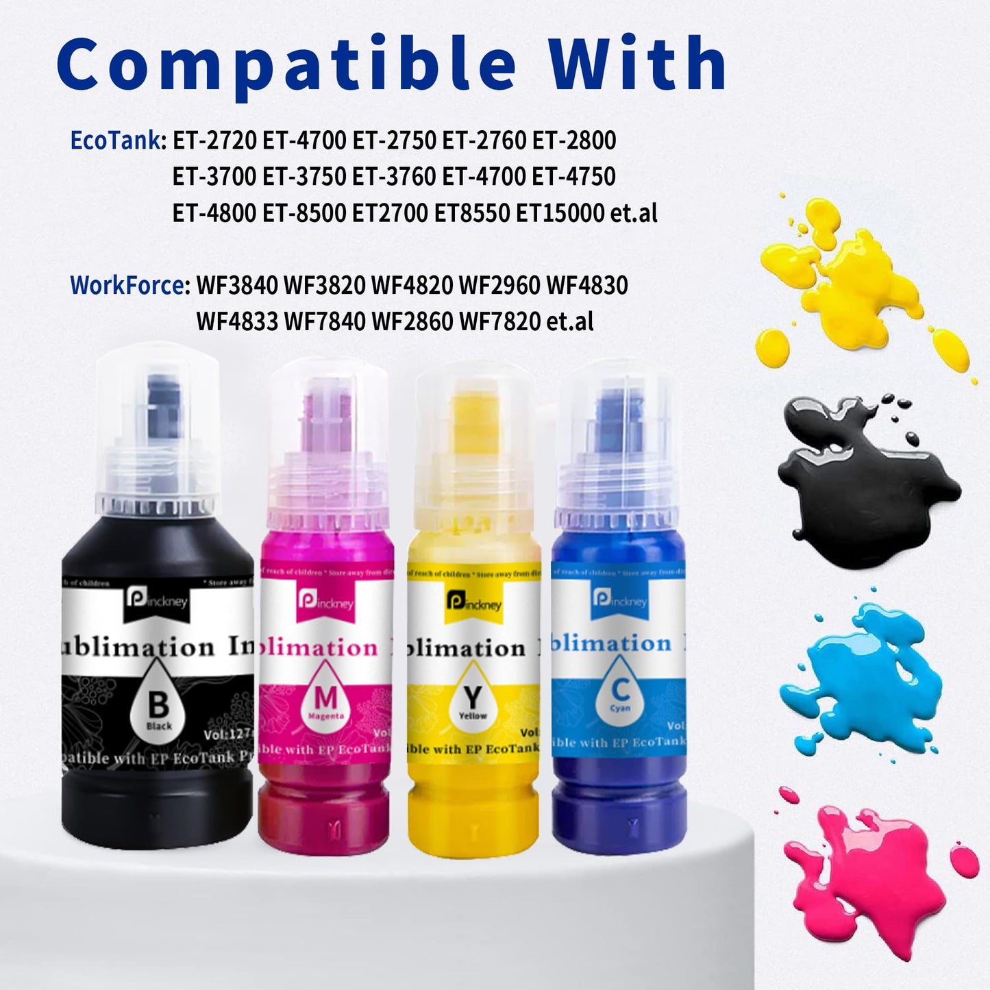 Sublimation Ink Refill for EcoTank Printer ET-2400 ET-2720 ET-2760 ET-2800 ET-2803 ET-2830 ET-4800 ET-3760 ET-2850 ET-4700 ET-15000, Vibrant Color ICC-Free