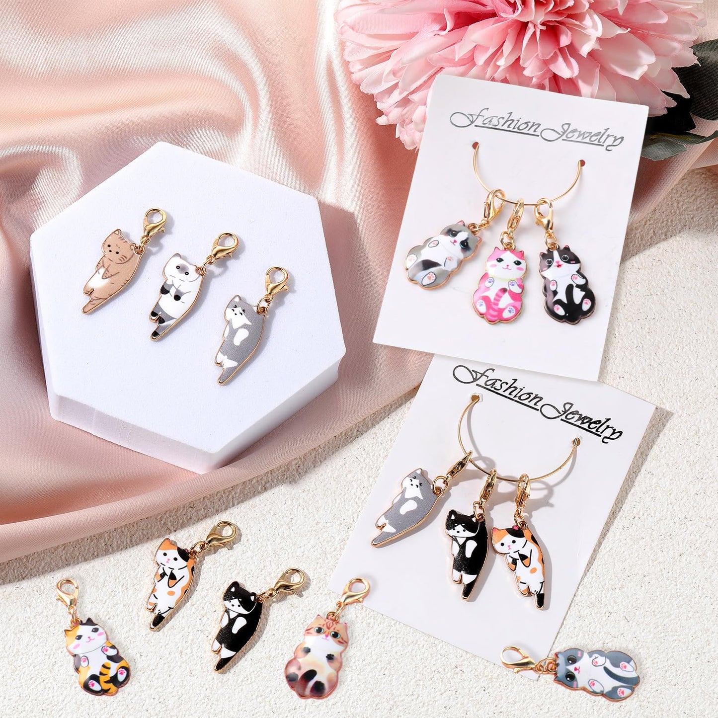14 Pcs Cat Stitch Marker Lovely Keychain with Lobster Claw Clasp Animal Leverback Knitting Charm Large Crochet Locking Marker Alloy Weaving Sewing Accessories for Needlework Adult DIY Craft Handmade