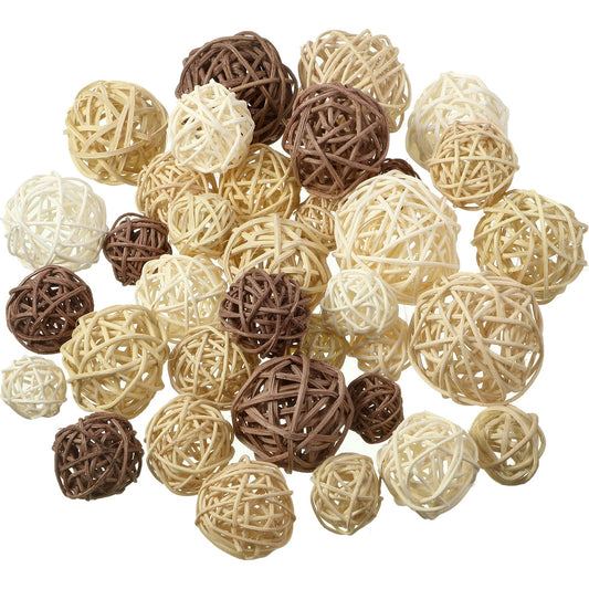 36 Pcs Wicker Rattan Balls Decorative Balls for Vase Centerpiece Bowls Orbs Filler for Home Decor,4 Sizes(White, Wood Color, Light Tan, Coffee)