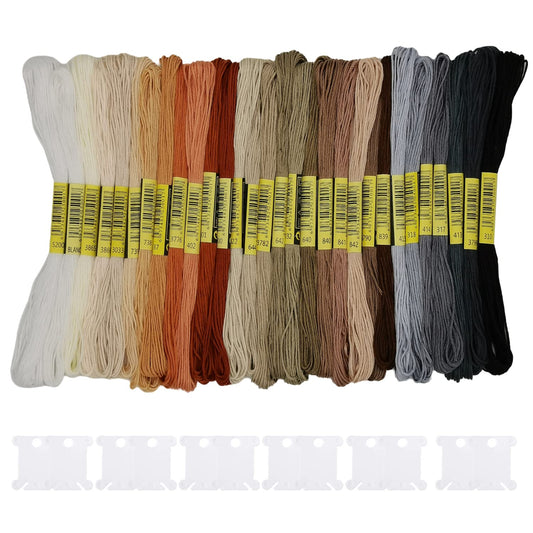 30 Skeins Embroidery Thread,White Brown Grey Black Gradient Embroidery Floss for Cross Stitch and DIY Art Craft,Friendship Bracelets String,with 12 PCS Floss Bobbins