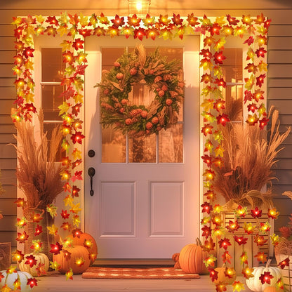 4 Pack Fall Decorations Maple Leaf Lights Garland, Total 40Ft 80LED Lights Battery Operated Fall Leaves Garland with Light Autumn Harvest Light String Home Indoor Outdoor Thanksgiving Decor