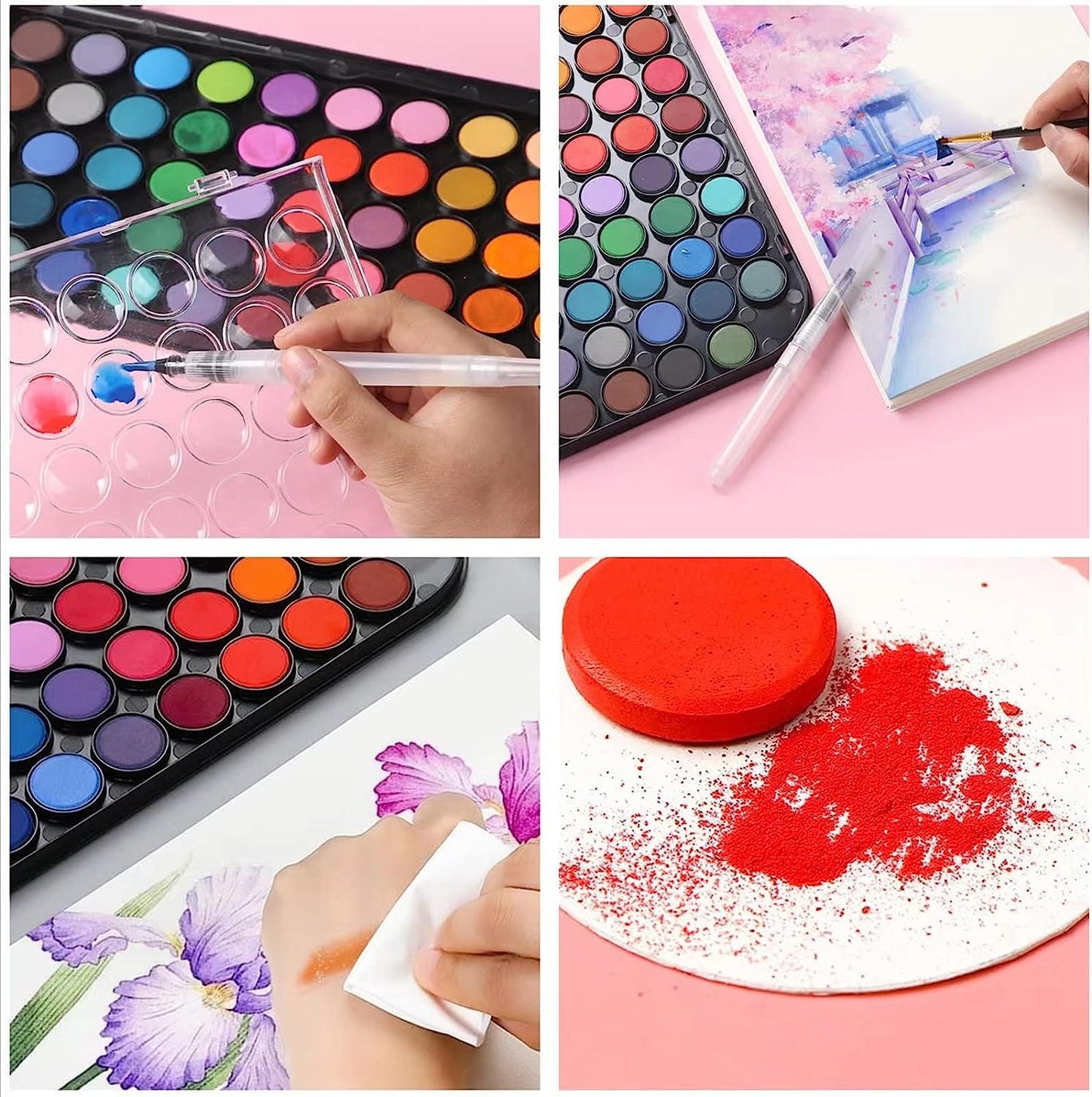 Watercolor Paint,48 Colors Washable Watercolor Paint Set With Brush, Refillable Water Brush Pen, Palette, and Water-Washable Paints for Kids, Adults and Artists.