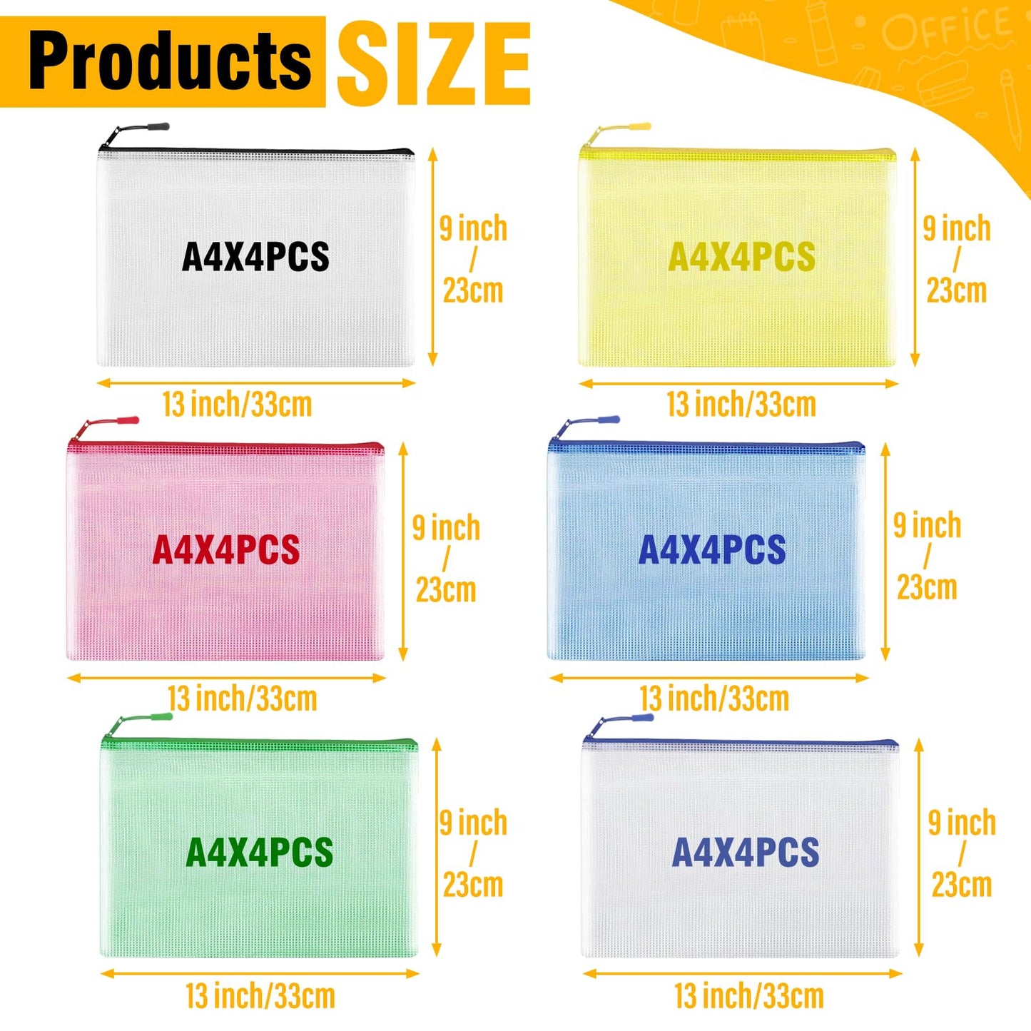 24pcs Mesh Zipper Pouch Bags - A4 Zipper Bags for Classroom Organization, Board Game & Puzzle Storage