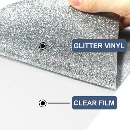 Silver Glitter Heat Transfer Vinyl 12" x 8 ft HTV for Shirts, Glitter HTV for All Cutter Machine - Easy to Cut & Weed for Heat Vinyl Design (Silver)