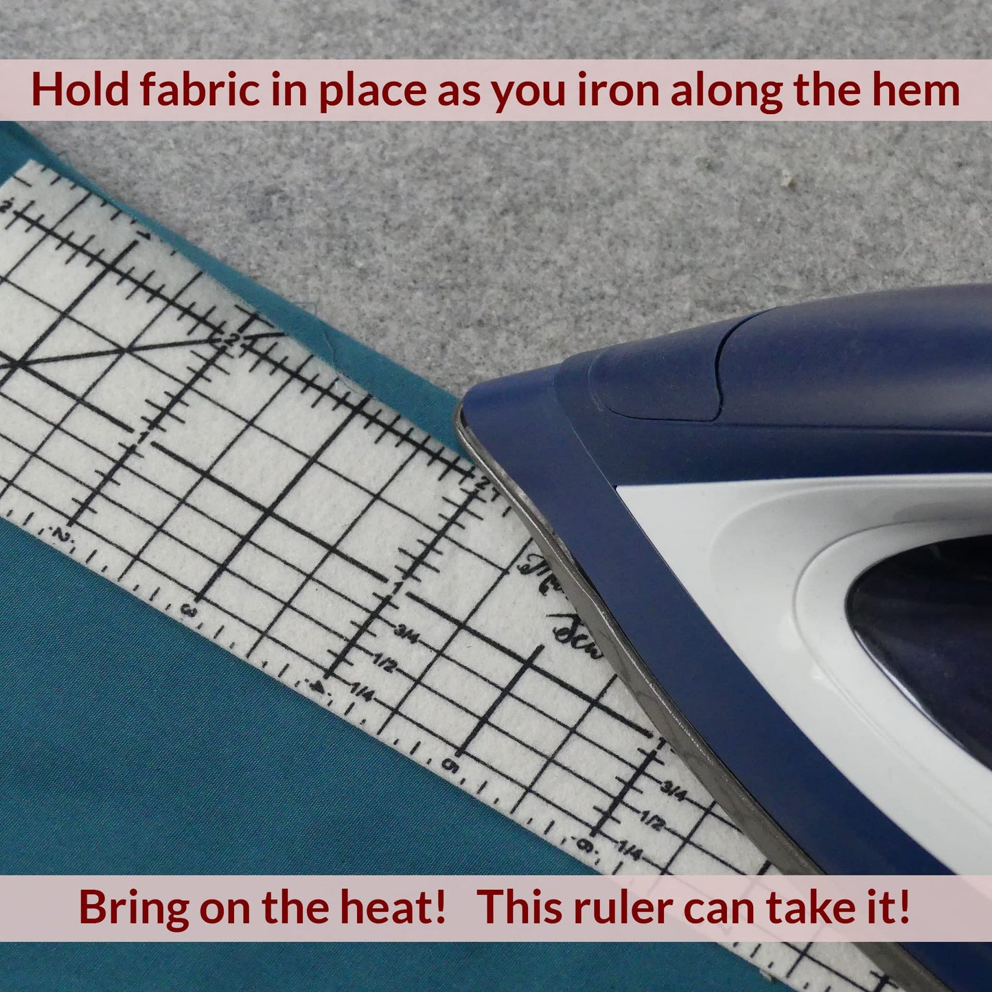 Hot Hem Ruler for Quilting and Sewing – Non-Slip Hot Ironing Ruler and Pleats with Dry or Steam Iron on Quilt Blocks and Clothes - 10" x 2.5"