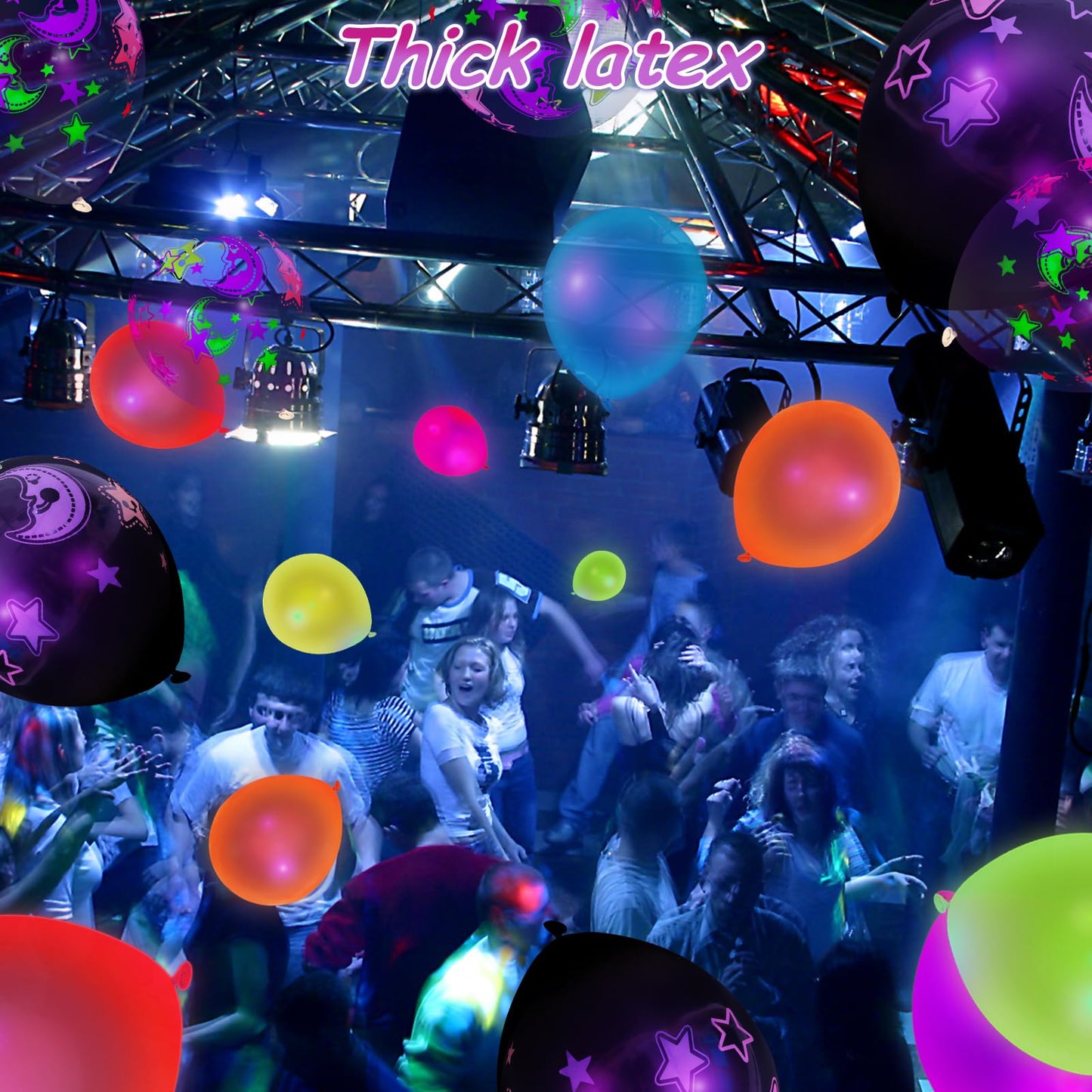66PCS Glow Balloons Assorted, 12"" UV Neon Party Latex Balloons Moon Stars Fluorescent Balloons for Birthday Wedding Glow Party Supplies, Medium