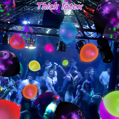 66PCS Glow Balloons Assorted, 12"" UV Neon Party Latex Balloons Moon Stars Fluorescent Balloons for Birthday Wedding Glow Party Supplies, Medium