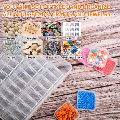 Bead Organizer Box, 30pcs Small Clear Plastic Storage Containers, Craft Storage Box Features Hinged Lid and Labels, Mini Boxes for Bracelets, Jewelry, Diamonds, Clay Beads, Screws, Seeds, Small Parts