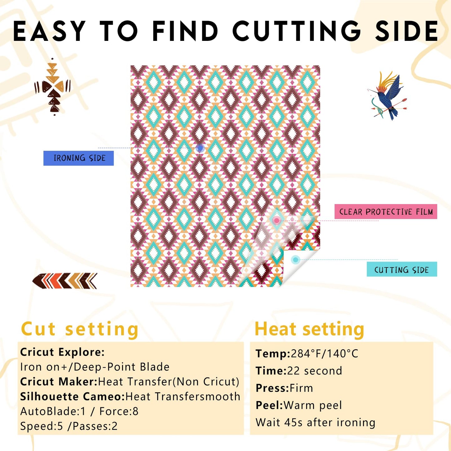 Aztec Patterned HTV Vinyl -12 Sheets 12'' x 10''Brown Heat Transfer Vinyl Geometric Iron on Vinyl for Fabrics Aztec Tribal HTV