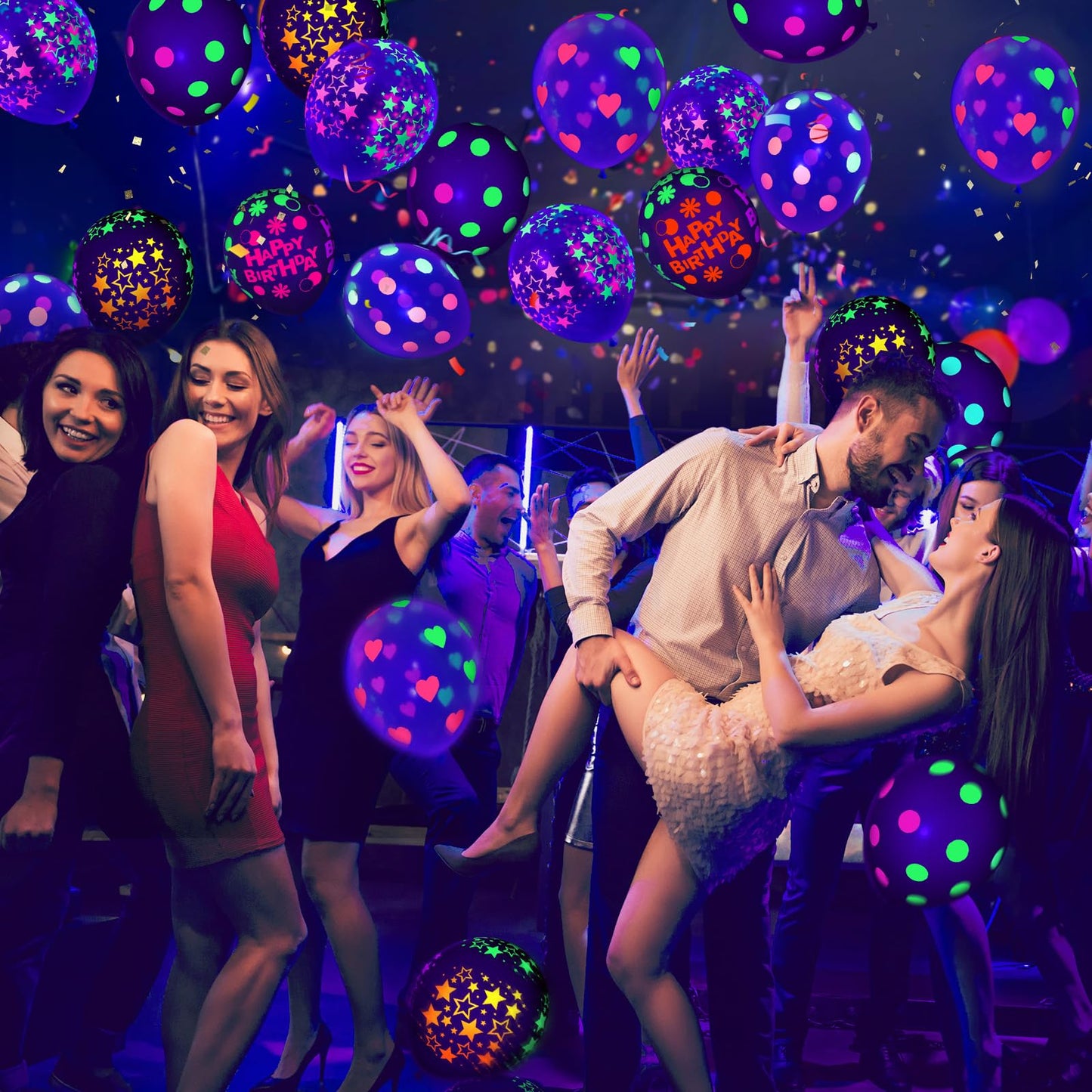 60 Pcs UV Neon Balloons, 14 Inch UV Black Light Balloons Glow in the dark for Birthday Decorations Wedding Glow Party Supplies Blacklight Carnival