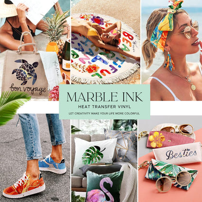 10 Sheets Marble HTV Heat Transfer Vinyl 12 x 10 Inch Tie Dye HTV Glitter Watercolor Pattern Vinyl Permanent Print for T-Shirts, Clothes, Bags, Hats