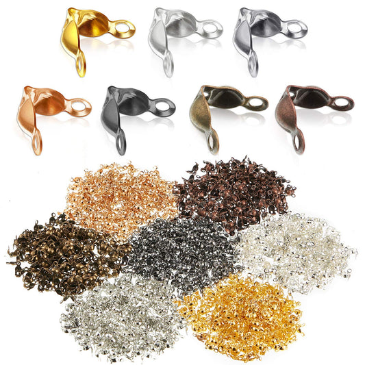 1400 Pieces Bead Tips Knot Covers Bulk Clamshell Bead Tips for Jewelry Making Open End Caps Knot Covers for DIY Bracelet Necklaces Earrings Keychains(Multicolor)