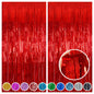 2 Pack Red Tinsel Foil Fringe Curtains Backdrop, Sparkle Tinsel Backdrop Curtains for Memorial Day Decorations Graduation Class of 2025 Birthday Party Decorations