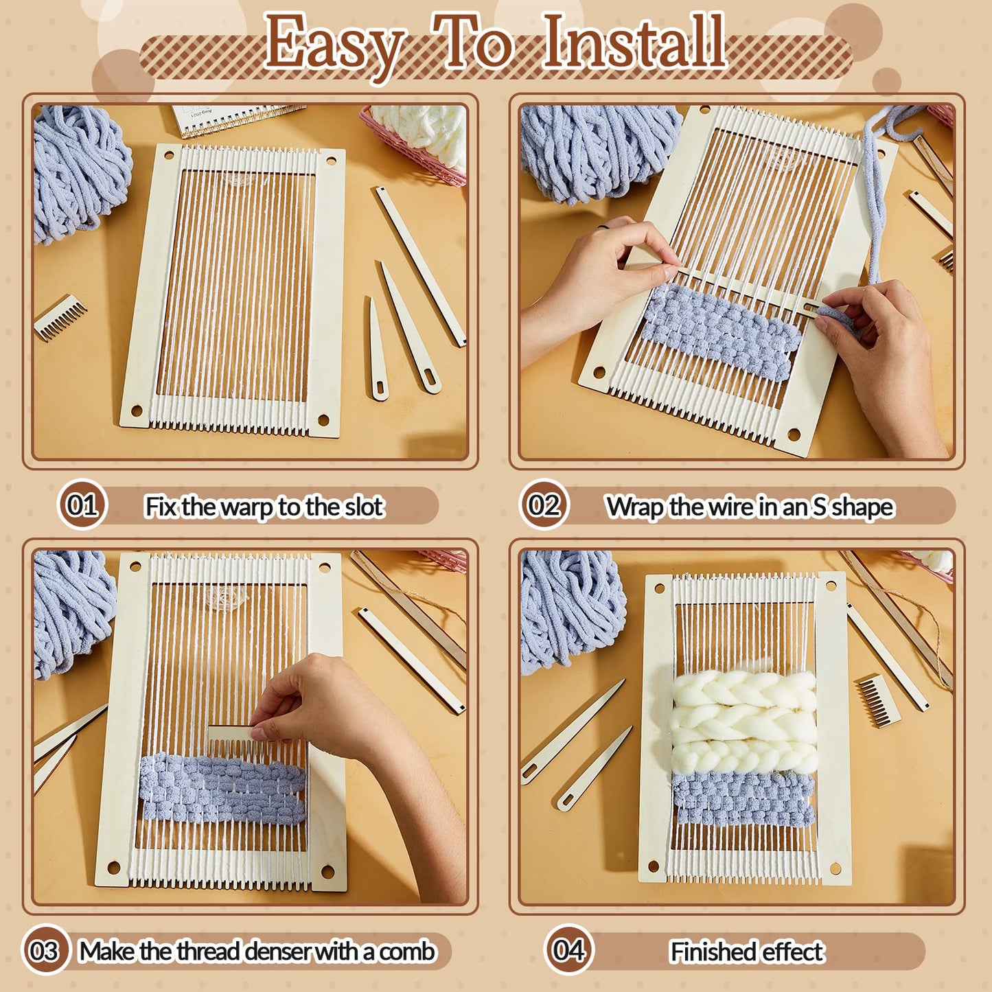 7 Pcs Weaving Loom Kit Small Weaving Loom for Beginners Wooden DIY Arts and Crafts with Wooden Stick,Comb,Crochet Needle for Adults Beginners Lovers Mother's Day Father's Day Birthday Gifts
